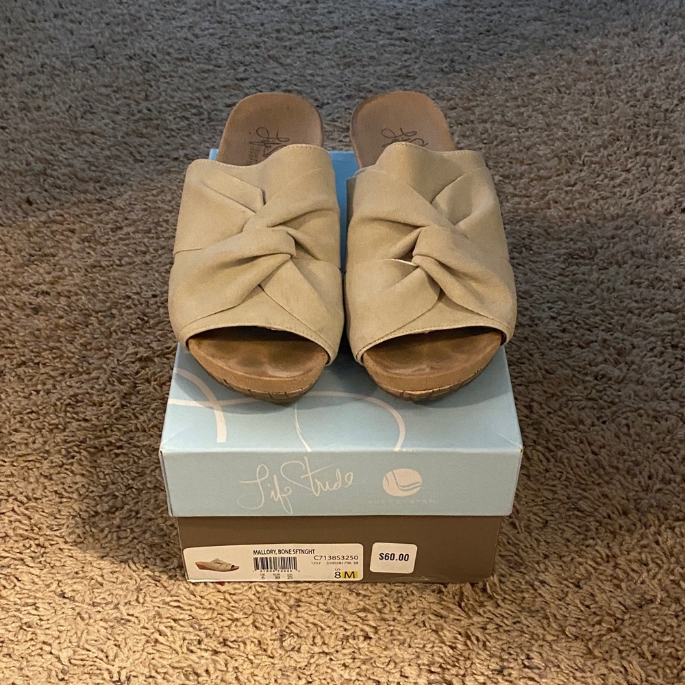Life Stride Beige Knot Slide Mules